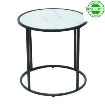 MEJA KECIL BULAT COFFEE TABLE STANDING BESI TINGGI 50CM_ALAS PUTIH (BEST QUALITY) 2807T