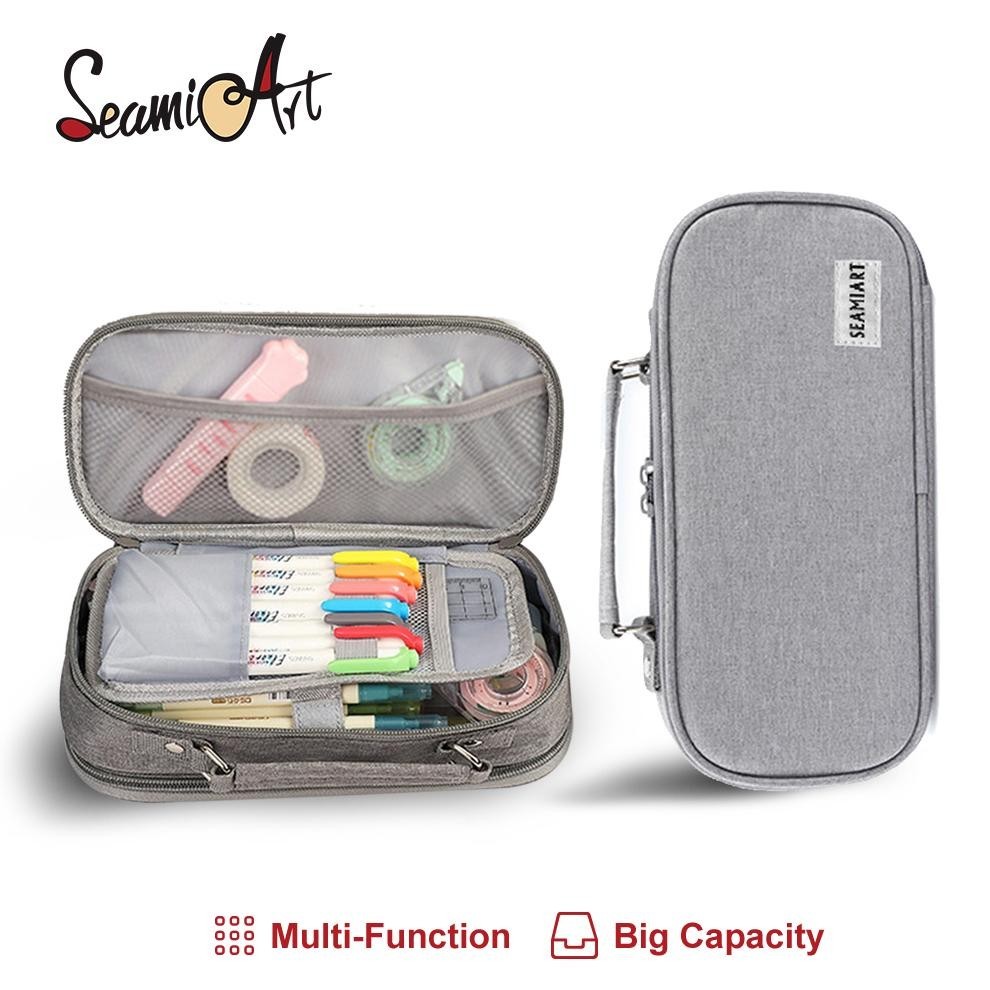 

Fg-80 Seamiart Big Capacity Zipper Pencil Case Multifunction Double Layer Pen Bag Tas Pensil Kantong Pen Big Sale