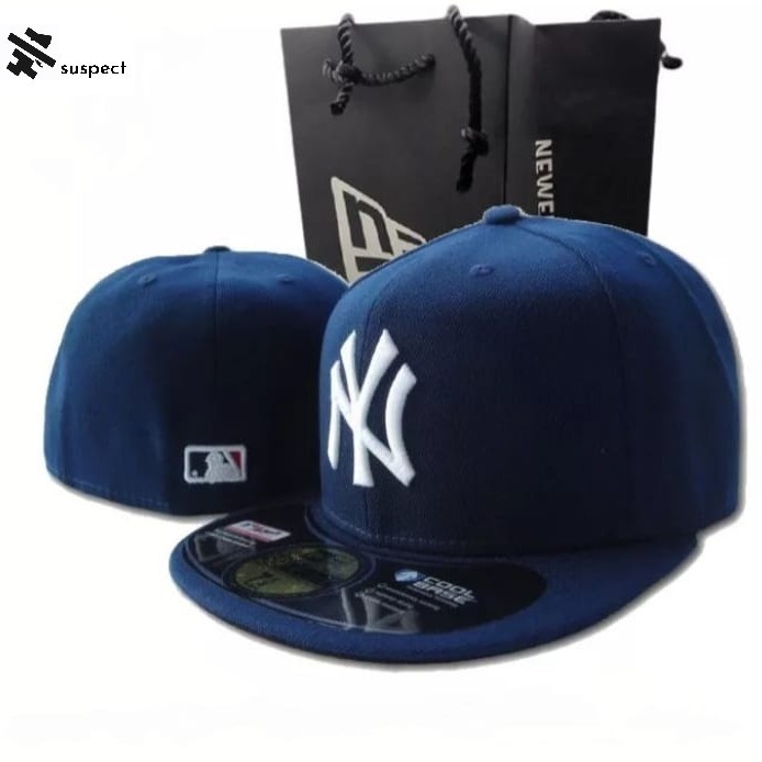 Topi Ny Fitted / Build Up Full Hitam Logo Emas Mlb Baseball Original