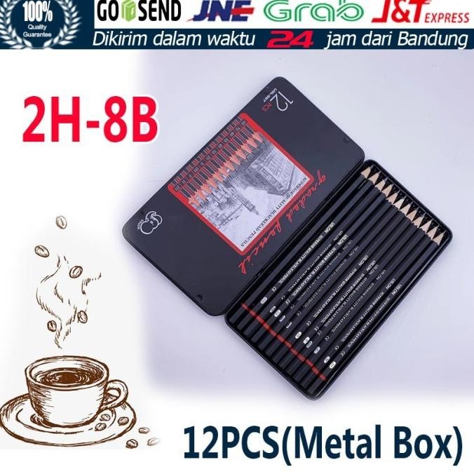 

,,,,,,,] isi 12 pcs Pensil gambar sketsa set lengkap 2H H F B HB 2B 3B 4B 5B 6B