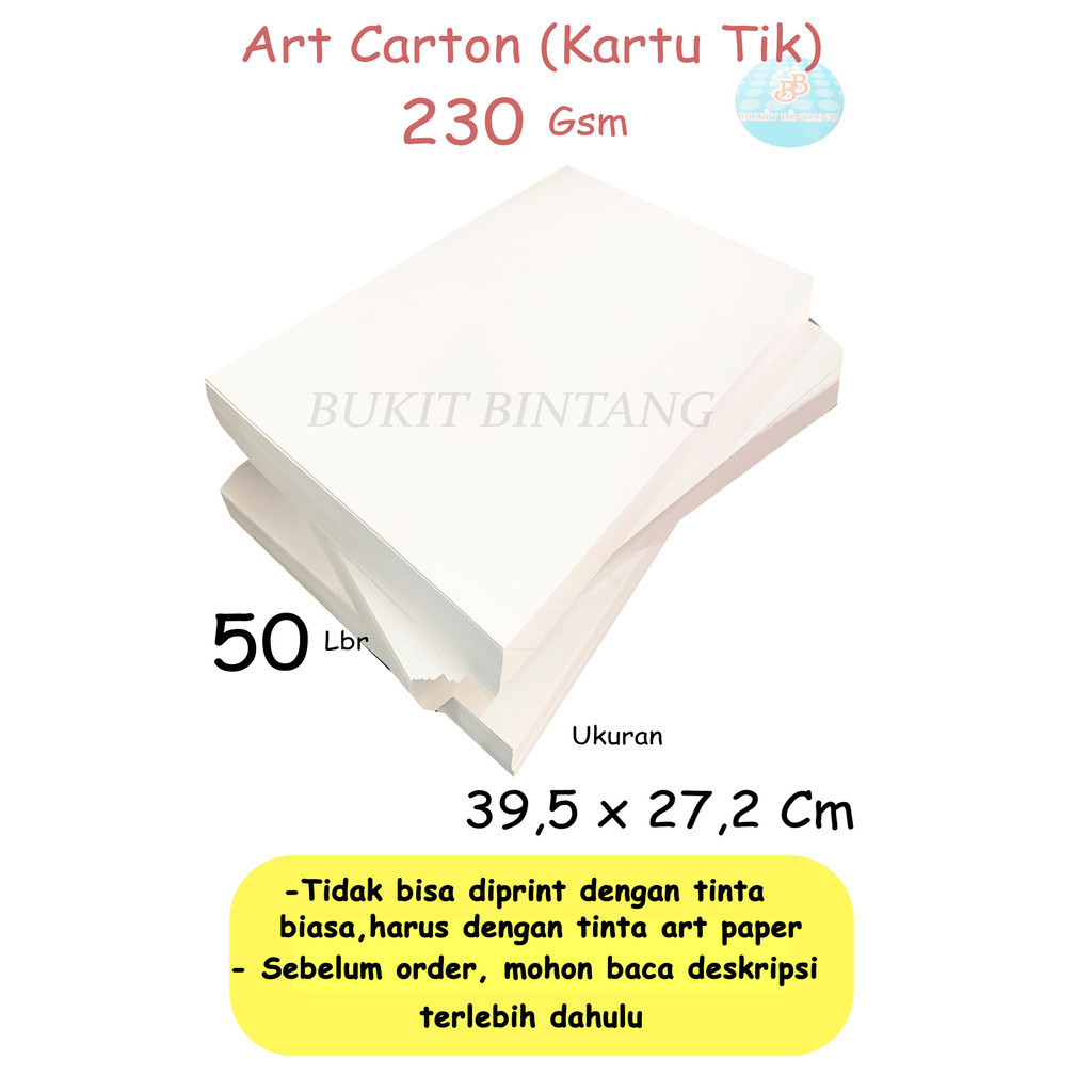 

Art Carton ( Kartu Tik ) 230 Gsm Uk 39,5 x 27,2 Cm , Isi 50 Lembar