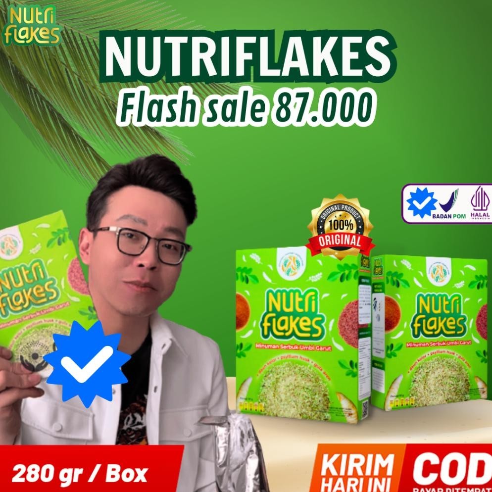 

uk-75 Nutriflakes - Original Minuman Umbi Garut Ekstrak Daun Kelor Bantu Atasi Asam Lambung Maag Kronis Mual Muntah Kontrol Kolestrol Kolesterol Suplemen Makanan Diet Tingkatkan Antibody Lancarkan Pencernaan Isi 280gr Premium