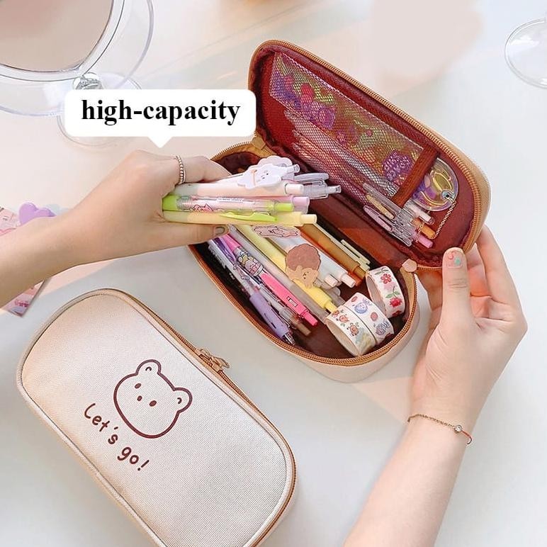 

Ed-76 [Miloli] Kotak Pensil Bear Cartoon Kanvas Minimalis Aesthetic Korean Style Stationery - F0204 Best Promo