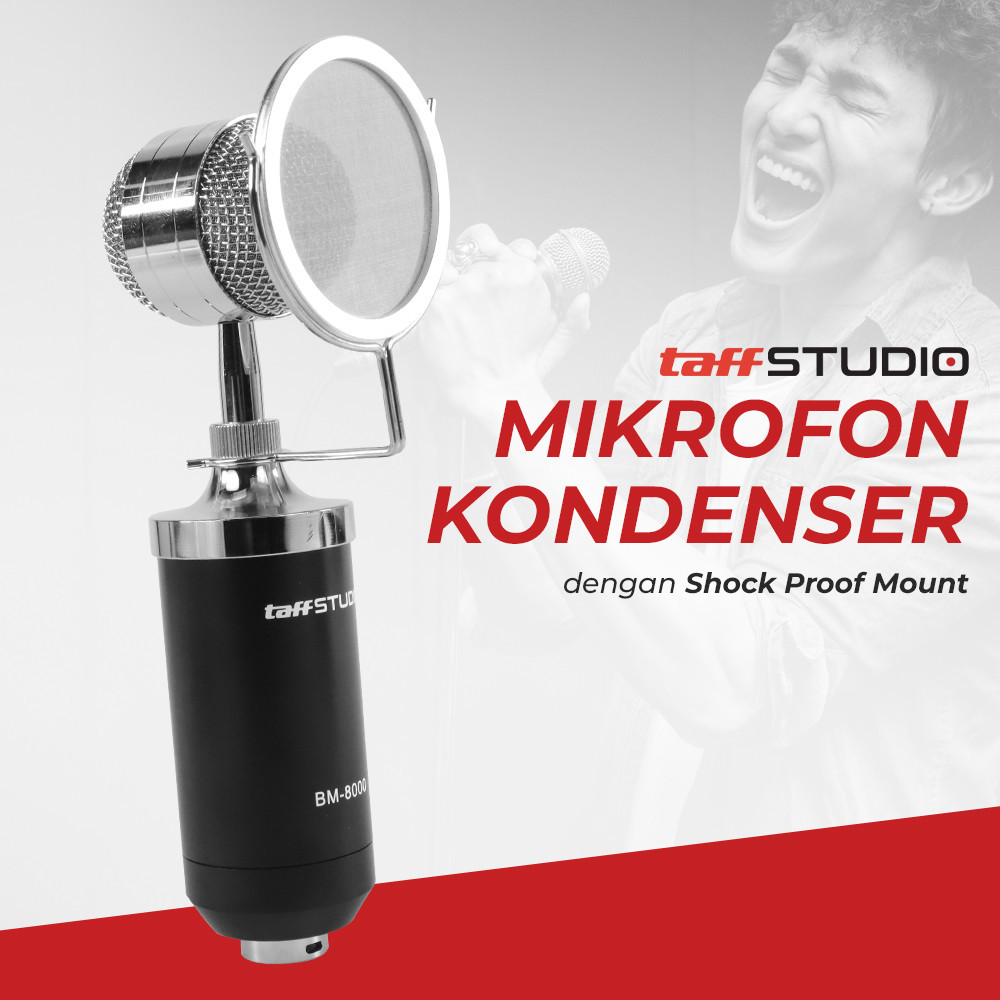 MC- TaffSTUDIO Mikrofon Kondenser Studio Mic XLR with Shock Proof Mount - BM-8000 / Mikrofon / Mic /