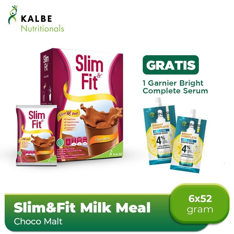 Slim&Fit Milk Meal Replacement Choco Malt 6x52g Free Garnier Bright