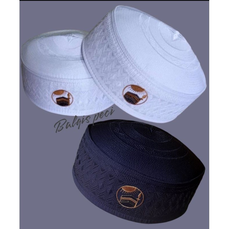 [COD] 10pcs size 5-9 lengkap peci kopiah malaysia hitam putih logo ka'bah