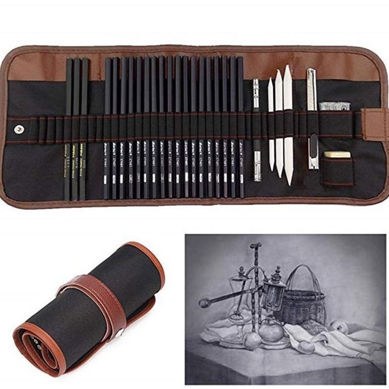 

Super Murah Set 29Pcs Sketch Pencil Set Pensil Gambar Sketsa Drawing Pencil Set Dengan Pouch Serut 8.8