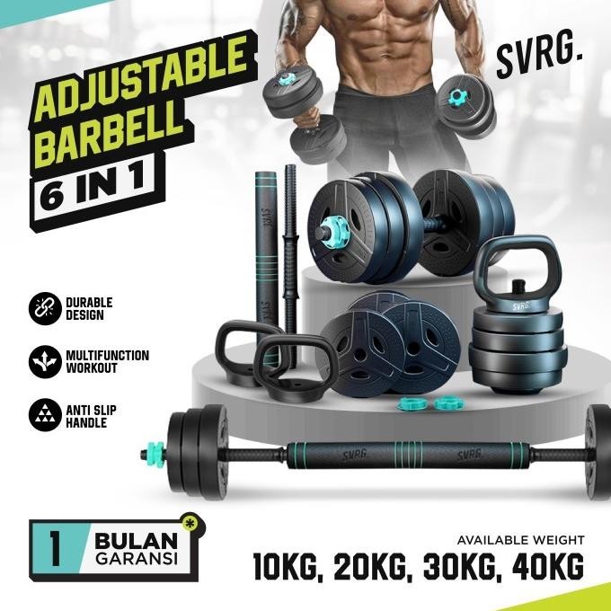 Svarga Adjustable Barbell 6 in 1 - Dumbbell - Kettlebell - Barbel 30kg