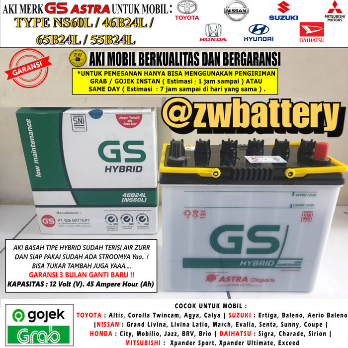 Aki Mobil Nissan Evalia, Grand Livina Gs Astra Hybrid Ns60L Aki Basah