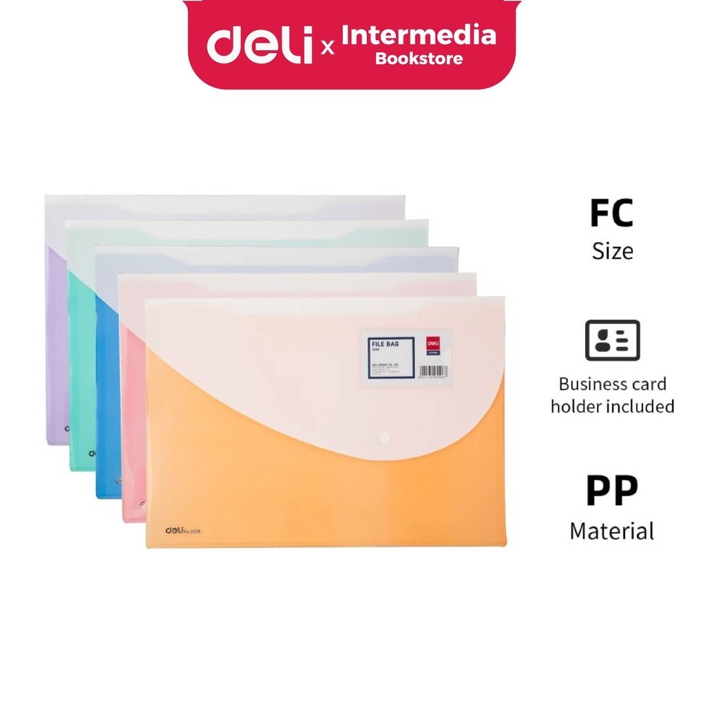 

Deli File Bag Tempat file E5506 Sistem pembuka & penutup yang mudah warna cerah