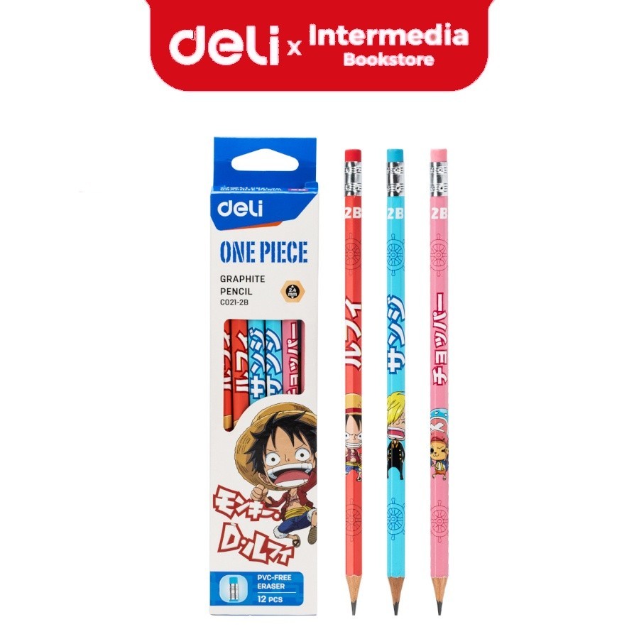 

Deli One Piece Graphit Pencil EC021-2B / Pensil Kayu Grafit 2B Lucu Kartun One Piece Free Penghapus 12 Pcs / Box