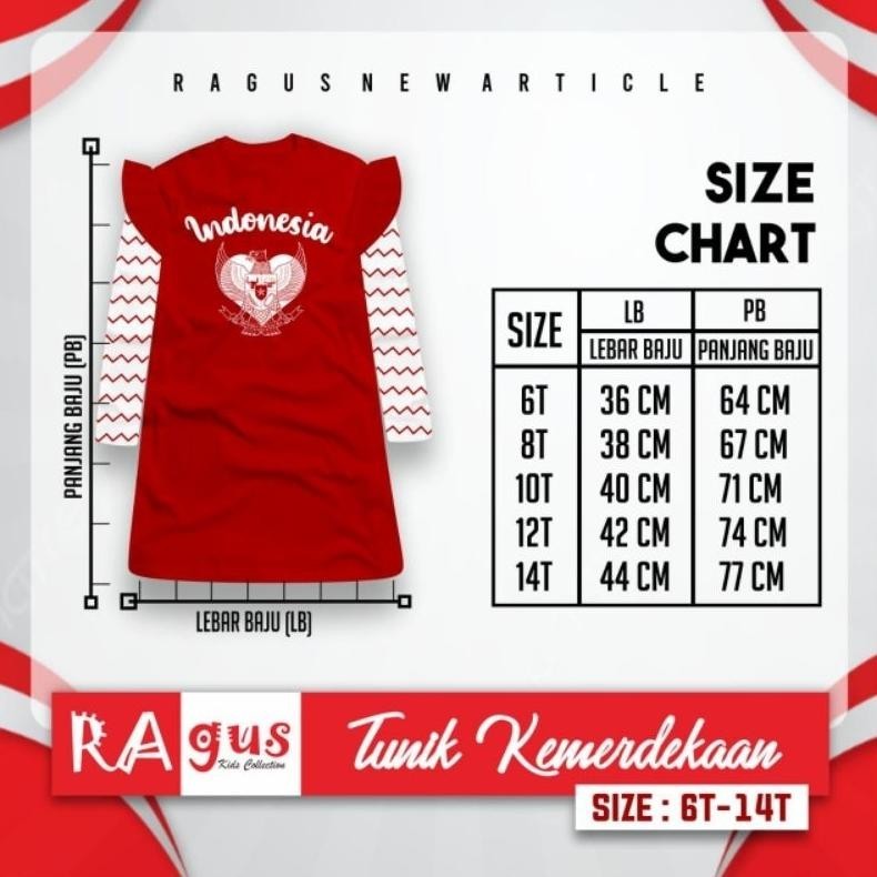 BIG SALE tunik kaos edisi kemerdekaan/kaos lengan panjang merah/baju muslim anak/kaos tunik anak tem