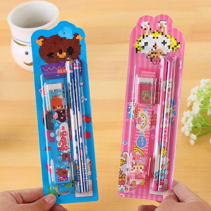 

gfd-12 GBI Stationery Set 5 in 1 Alat Tulis Anak Sekolah Penghapus penggaris Pensil Serutan Karakter Lucu Hemat