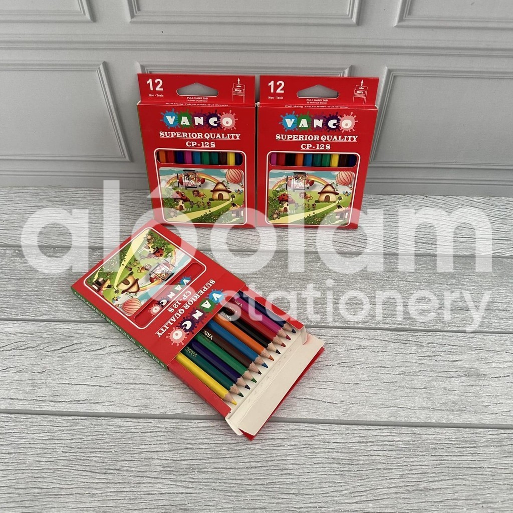 

qw-7 SATU SET ( 12 WARNA ) Pensil Warna / Pensil 12 Warna Pendek Van-Art Berkualitas