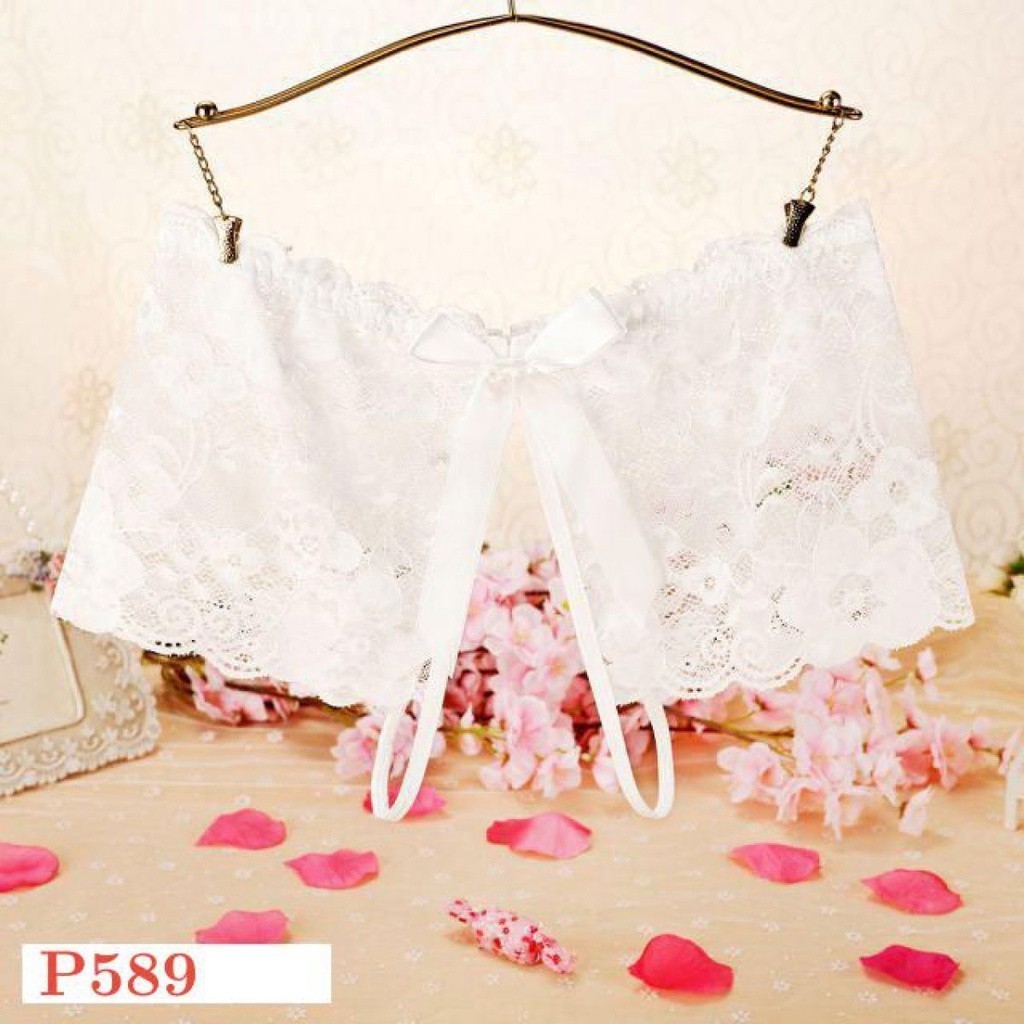 P589 Celana Dalam Wanita Sexy Panties Boyshort Putih Transparan Open Crotch