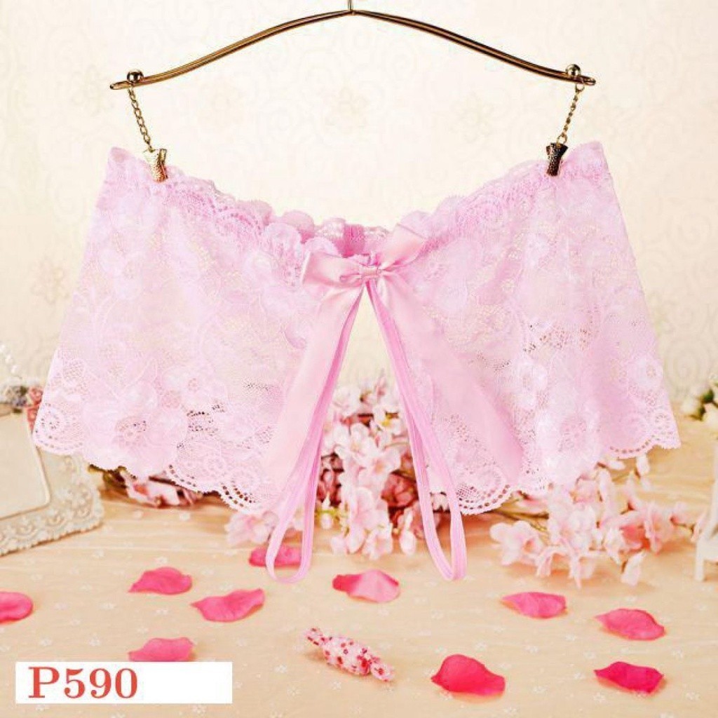 P590 Celana Dalam Wanita Sexy Panties Boyshort Pink Transparan Open Crotch