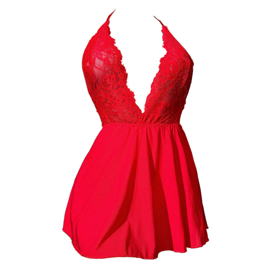 L1301 Baju Tidur Daster Pendek Seksi Sleepwear Midi Dress Halter Merah