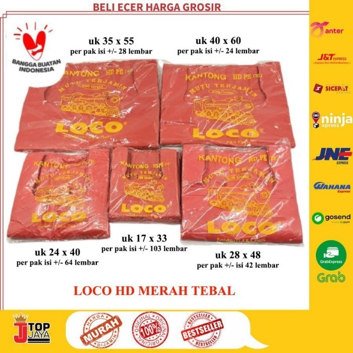 

TERMURAH Kantong Plastik Kresek Loco HD Tebal Merah 500 gr ukuran 17 - 40