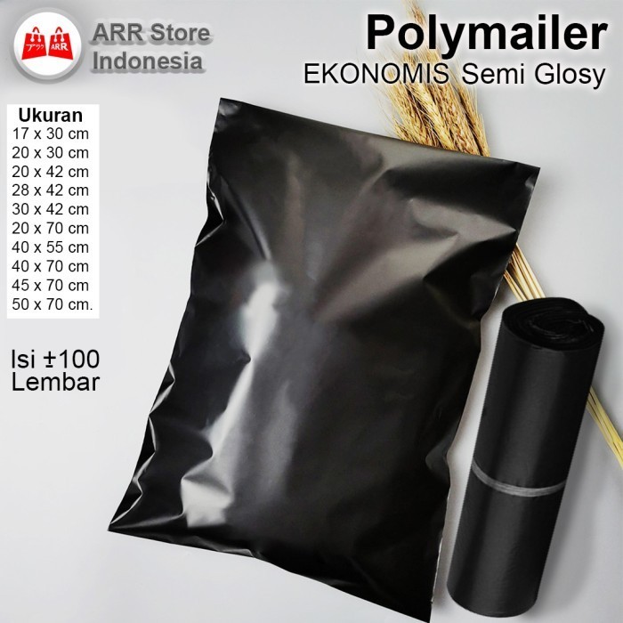 

JUAL Plastik Packing Polymailer EKONOMIS Warna Hitam Doff Isi 100