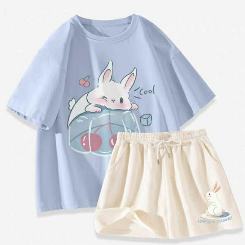ONESET ATASAN KAOS CELANA PENDEK WANITA