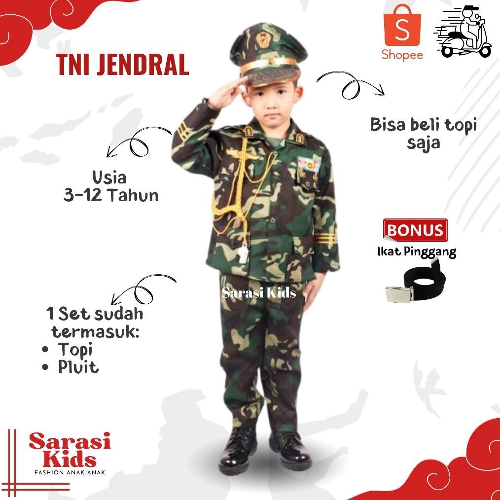 ndl - baju tentara anak laki laki kostum profesi tni jendral cilik baju tni jendral anak laki laki b