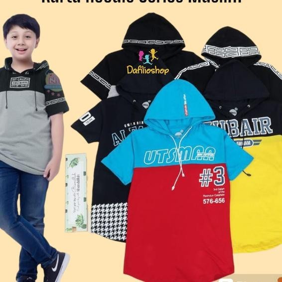 Kurta Hoodie Kaos Anak Laki-Laki Muslim Lengan Dek
