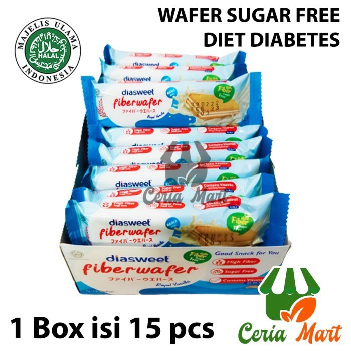 

KOMPLIT Wafer Sugar Free Diet Diabetes Fiber Wafer Vanilla Box isi 15 Diasweet