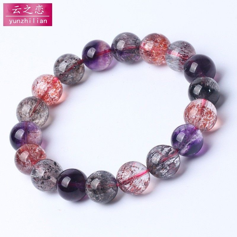 Natural Crystal Super Seven Crystal Bracelet Three-Wheel Backbone Super Seven Purple Hair Crystal St