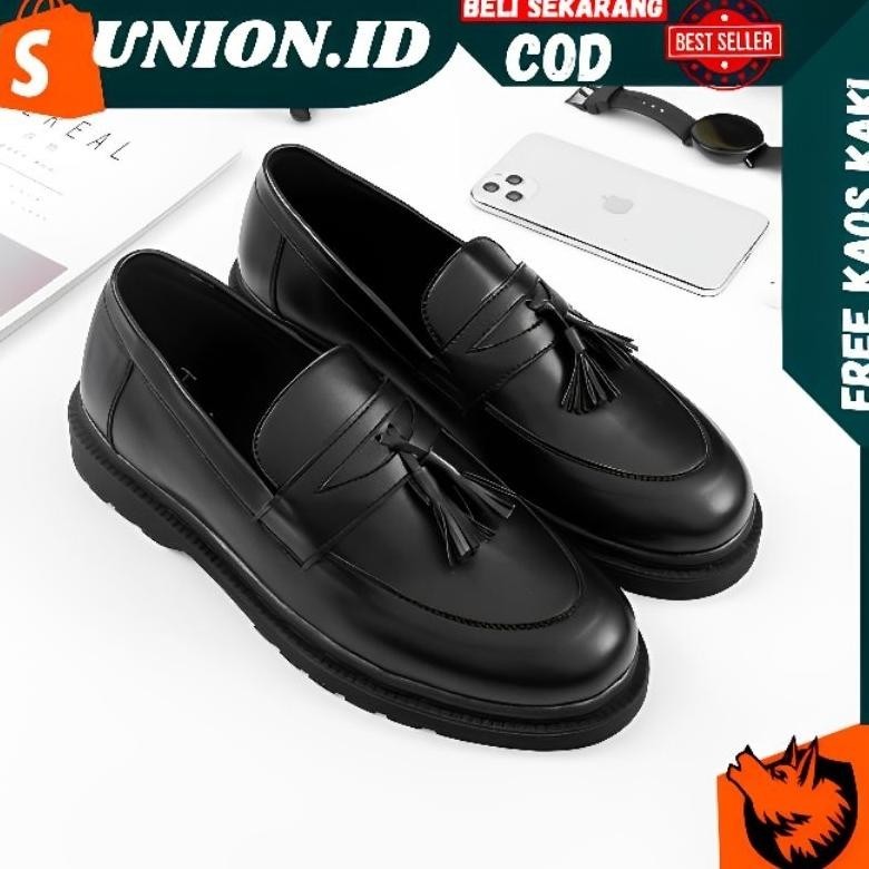 Cod Union Prabu Sepatu Formal Pria Casual Kerja Kantor Kuliah Kondangan Formal Pantofel Hitam | Sepa