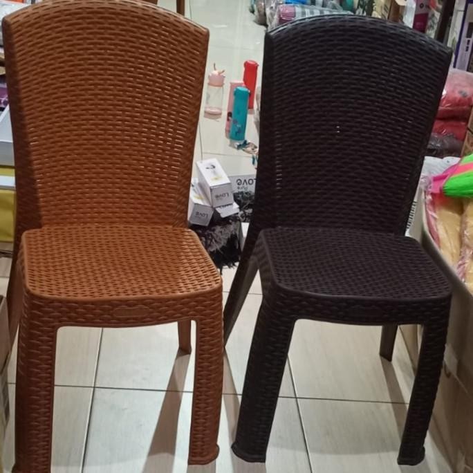 KURSI SENDER BANGKU SANDAR MOTIF ROTAN PLASTIK COKLAT TUA INSTANT H56J