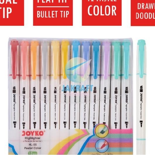 

Spidol Highlighter Marker Pastel 12 Warna 2 In 1 Joyko Hl-55 Dual Tip