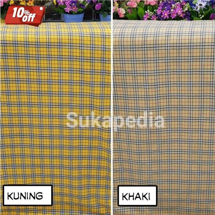 Terlaris Kain Kotak Seragam 7 Kuning Dan Khaki (Lebar 115Cm)Harga Per 0,5M Terlaris