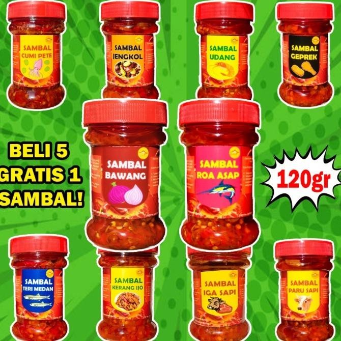 

SAMBAL BAWANG/ROA ASAP/MATAH BALI/GEPREK/CUMI PETE/SAMBEL PARU/TERI MEDAN/JENGKOL/UDANG/CUMI IJO/IGA MERCON SAPI/KERANG IJO/CABE KEMASAN 120gram BKS88