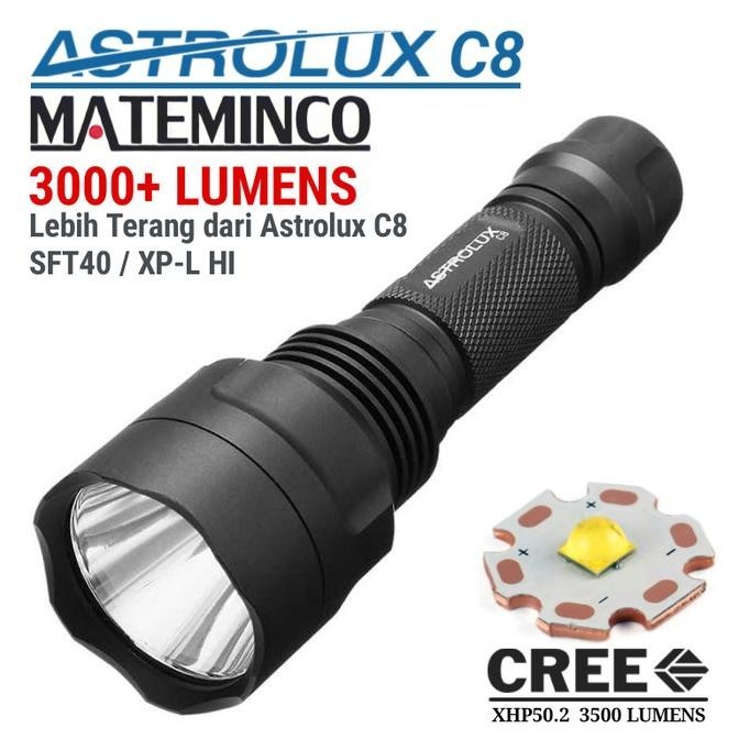 (For Sale) Astrolux Mateminco C8 Silver Cree Xhp50.2 3V Blf A6 Senter Led Fokus