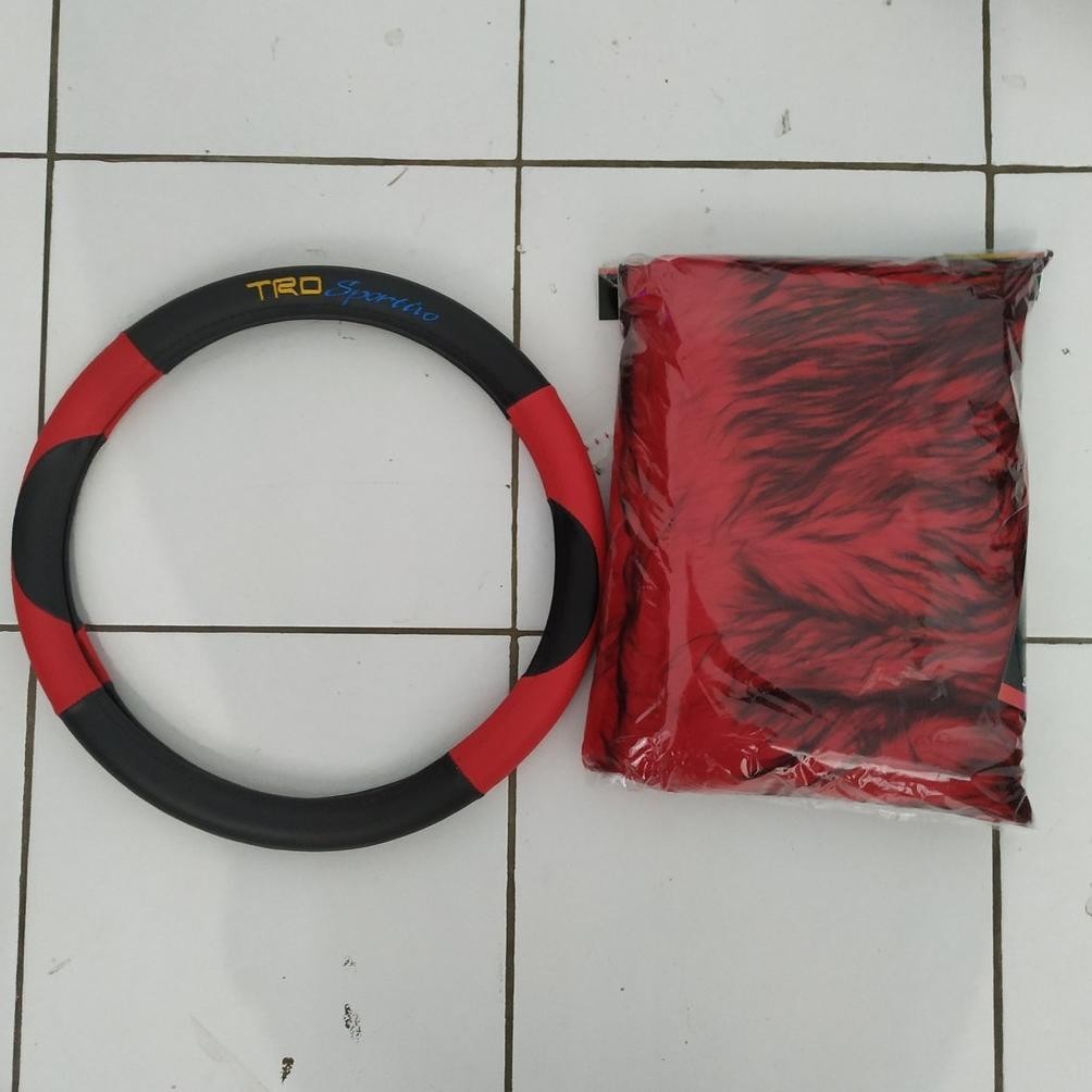 Kekinian Paket Sarung Stir Trd Sportivo + Bulu Alas Dashboard Mobil Set Hiasan Interior Mobil Murah 