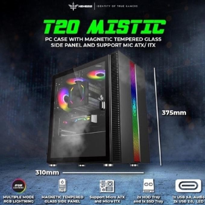 CASING PC NYK NEMESIS T20 MISTIC GAMING CASE RGB LED FREE 1 FAN 2807T