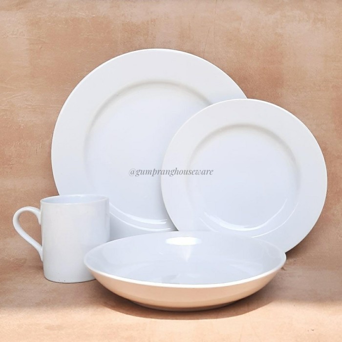 Ede Dinner Set Piring Keramik Putih Polos Isi 4 Pcs