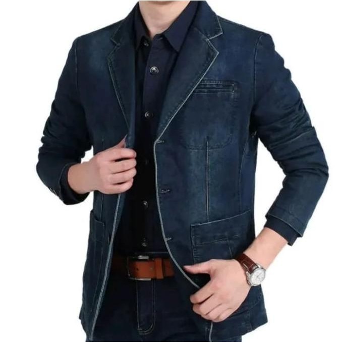 Jas blazer pria denim / blazer jeans / jas blazer denim big size  LS01