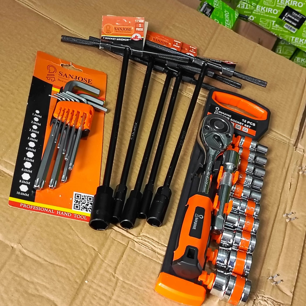 Original Paket Tools Set / Alat Kunci / Kunci T 5 Pcs 8,10,12,14,17 Mm Sanjose+ Kunci Shock 12 Pcs