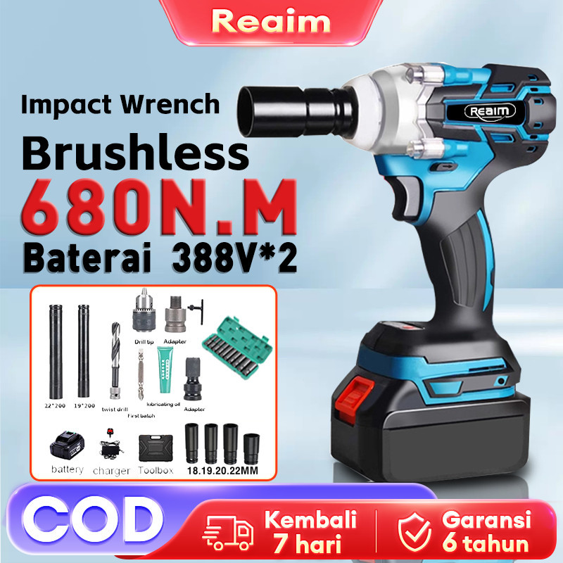 Original Reaim Cordless Impact Wrench Impact Baterai Mesin Bor Untuk Baut Mobil Impact Brushless