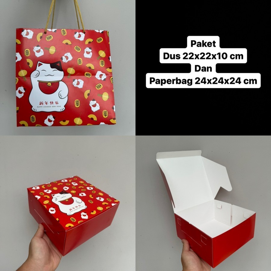 

Paket Hemat dus imlek 22x22x10 dan Paperbag 24x24x24 cm + Free Tag
