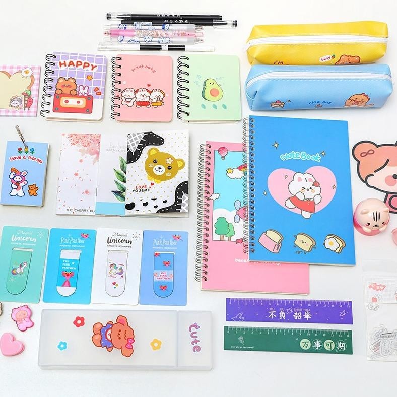 

dh-68 Paket Alat Tulis Pulpen Stiker Memo Tempel Penghapus Pensil Buku Penggaris Rautan Stationery Set Premium