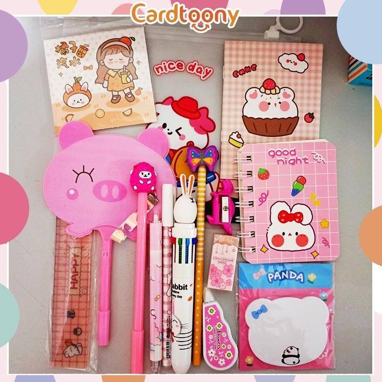 

gh-56 Paket Alat Tulis Pulpen Stiker Memo Tempel Penghapus Pensil Buku Penggaris Rautan Stationery Set Berkualitas