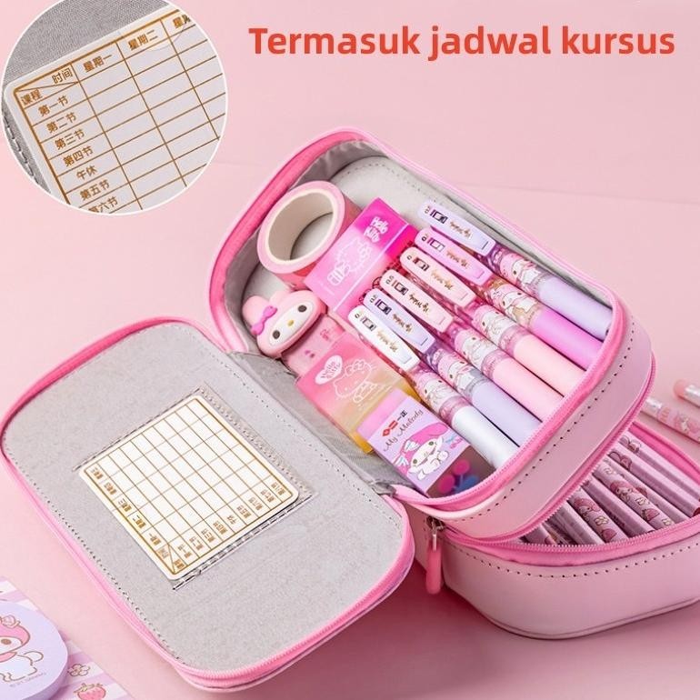 

wes-24 CODSanrio Pu Large Capacity Pencil Case Kawaii Hello Kitty Cinnamoroll Melody School Pencils Bag Pouch Pen Case Supplies Stationery Viral