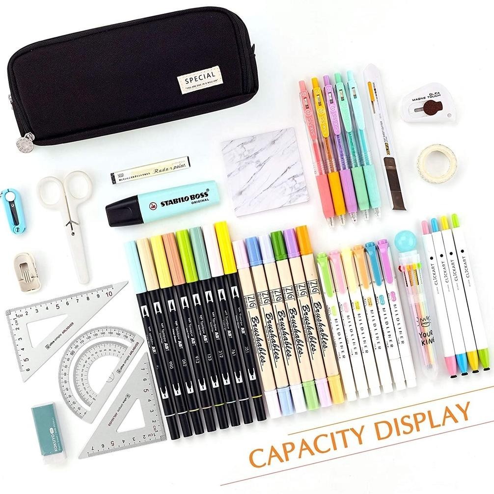 

fgs-3 Angoo Kawaii Large Capacity Pencil Case 3 Compartment Pouch Pen Bag Double Side Opening Student Stationery Organizer School Supplies Premium