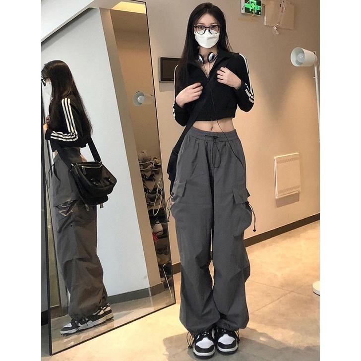 Pants Wanita Premium Highwaist Polos Casual Serut Oversize Celana Lily Cargo Pants Celana Cargo Stre