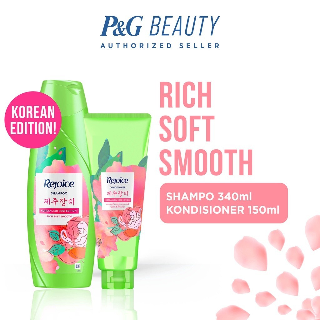 Rejoice Jeju Rose Shampoo & Conditioner Halus Lembut Perawatan Rambut 340ml + Conditioner 150ml / Re
