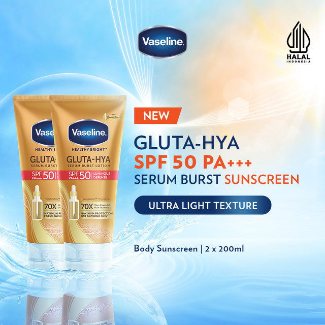 [NEW LAUNCH] Vaseline Gluta-Hya Serum Burst Sunscreen SPF 50 PA+++ 200ml - Body Serum Sunscreen Menc
