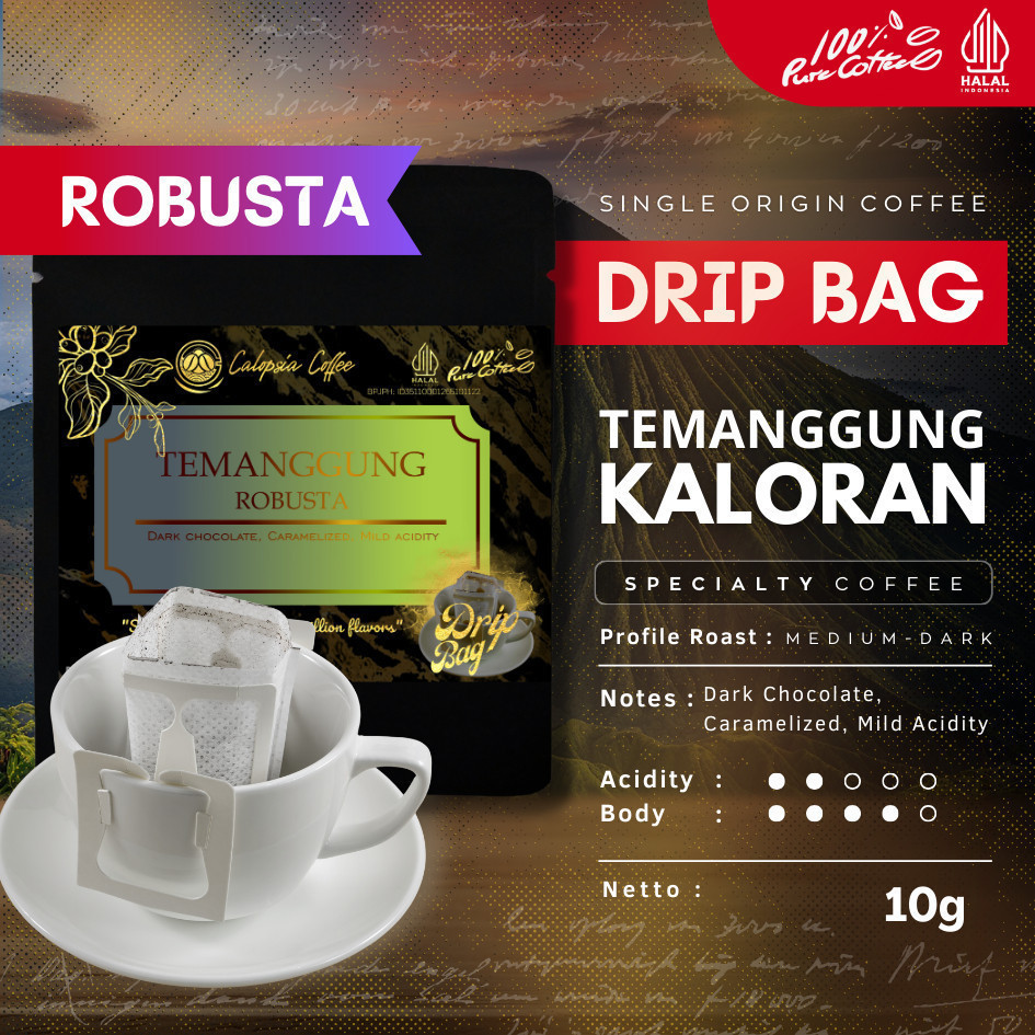 

CALOPSIA Drip Bag Java Temanggung Robusta Single Origin (Specialty Grade 1) | Filter Bag Coffee