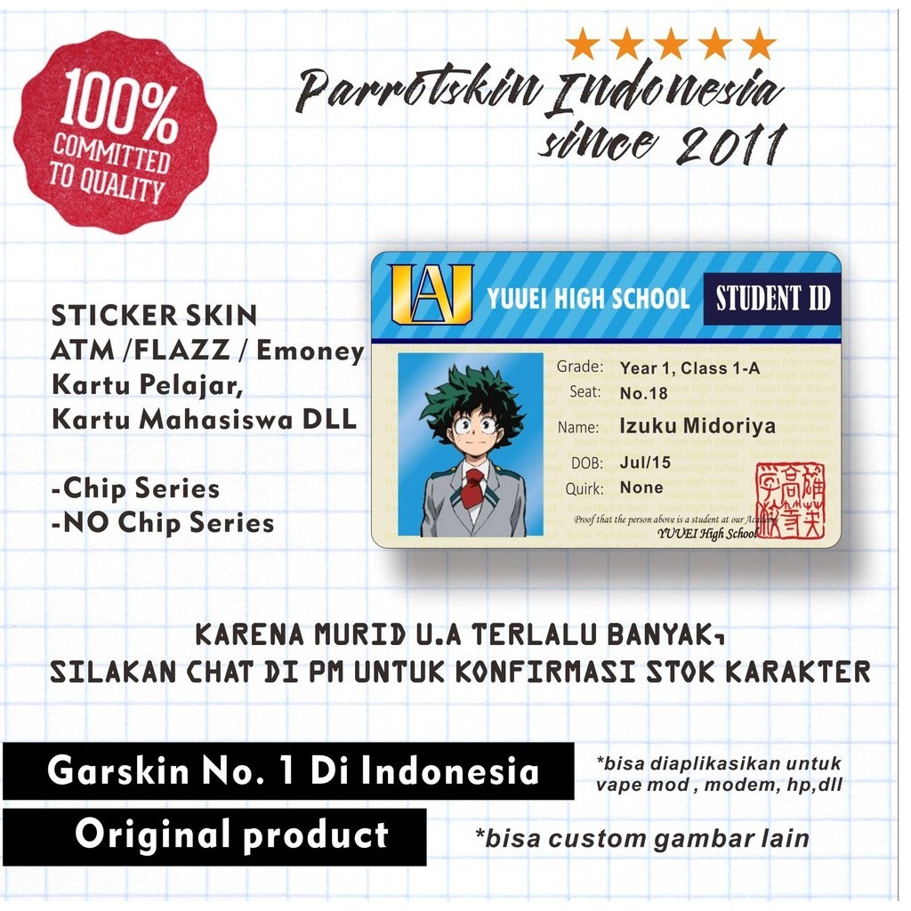 

Sticker Skin Card ATM Debit Credit Emoney Flazz My Hero Academia ID Evvarisk Garskin